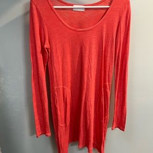 Allen Allen Tunic Top or Cover Up Pink S Long Sleeve Pockets Stretch